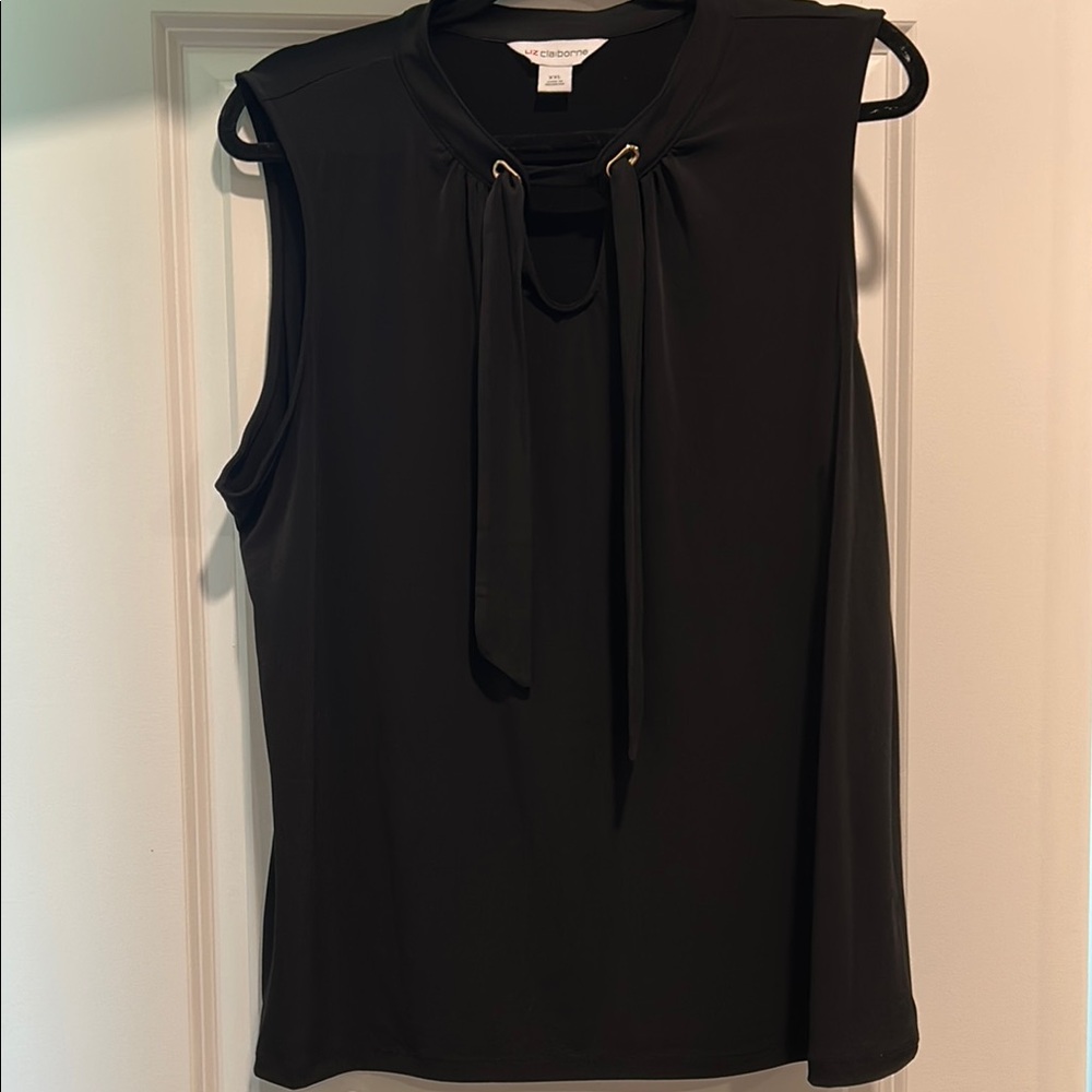 Liz Claiborne Black Sleeveless Blouse with Tie Accent